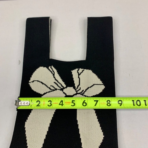 2 knit boho wrists purse totes, black white ribbon and lavender floral pattern - Picture 7 of 14